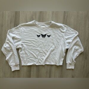 Hollister White Butterfly Embroidered Slightly Cropped Sweater, Medium